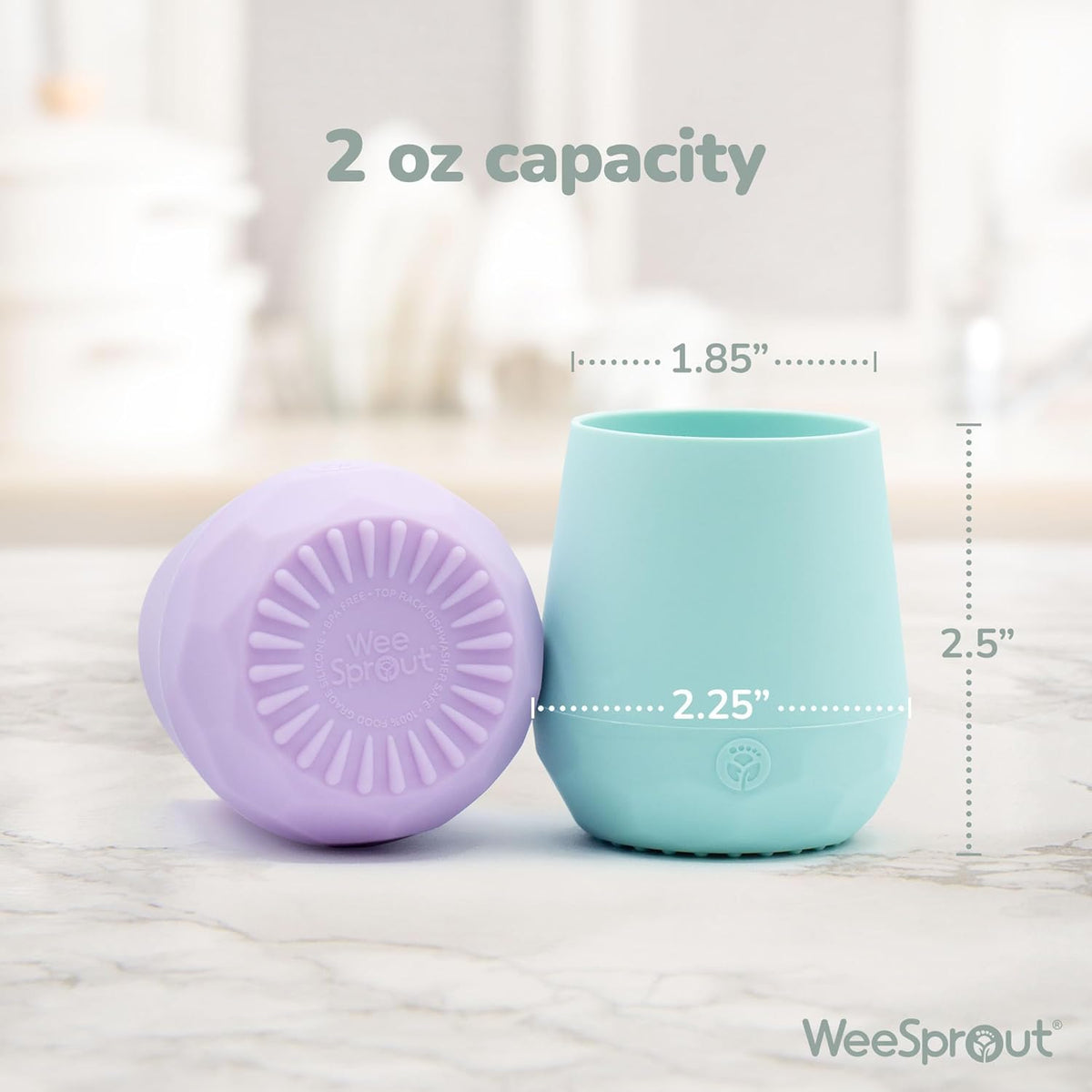 WeeSprout Silicone Baby Training Cups - Set of 2 Soft Silicone Cups - 2 oz Open Cup for Baby 6+