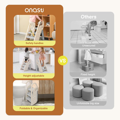 Onasti Foldable Step Stool for Bathroom Sink, Adjustable 3 Step Stool for Kids Toilet Potty