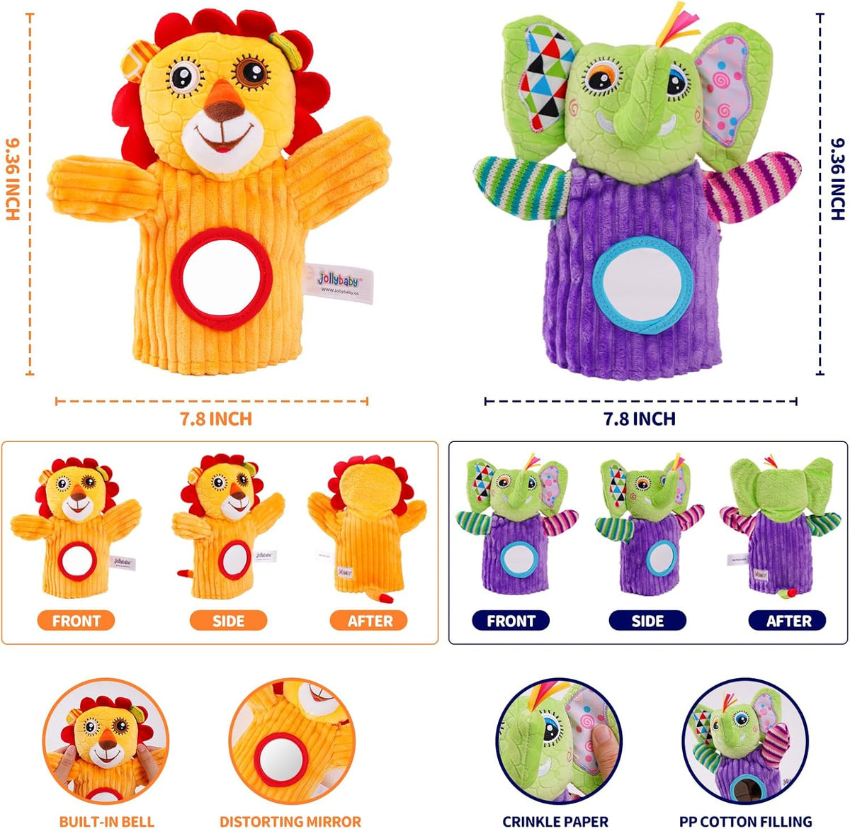 Jollybaby Hand Puppets Baby Toy 0-6-12 Months, Plush Stuffed Animal Hand Puppets Toys for