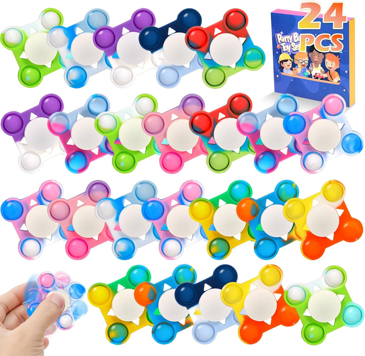 24 PCS Pop Fidget Spinners - Colorful Party Favors for Kids - Sensory Toys for Stress Relief and