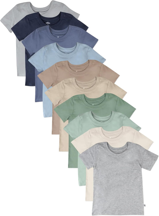 HonestBaby 10-Pack Short Sleeve T-shirts 100% Organic Cotton Baby, Toddler, Little Kids, Boys