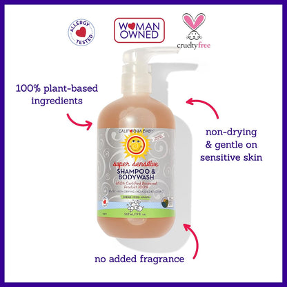 California Baby Super Sensitive Baby Shampoo + Baby Wash | 100% Plant-Based | Unscented Body Wash