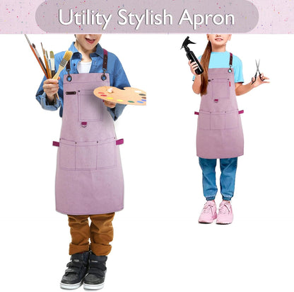 Kids Art Aprons for Painting, Gardening, Cooking, Multiple Pockets, Kids Smock for Boys & Girls