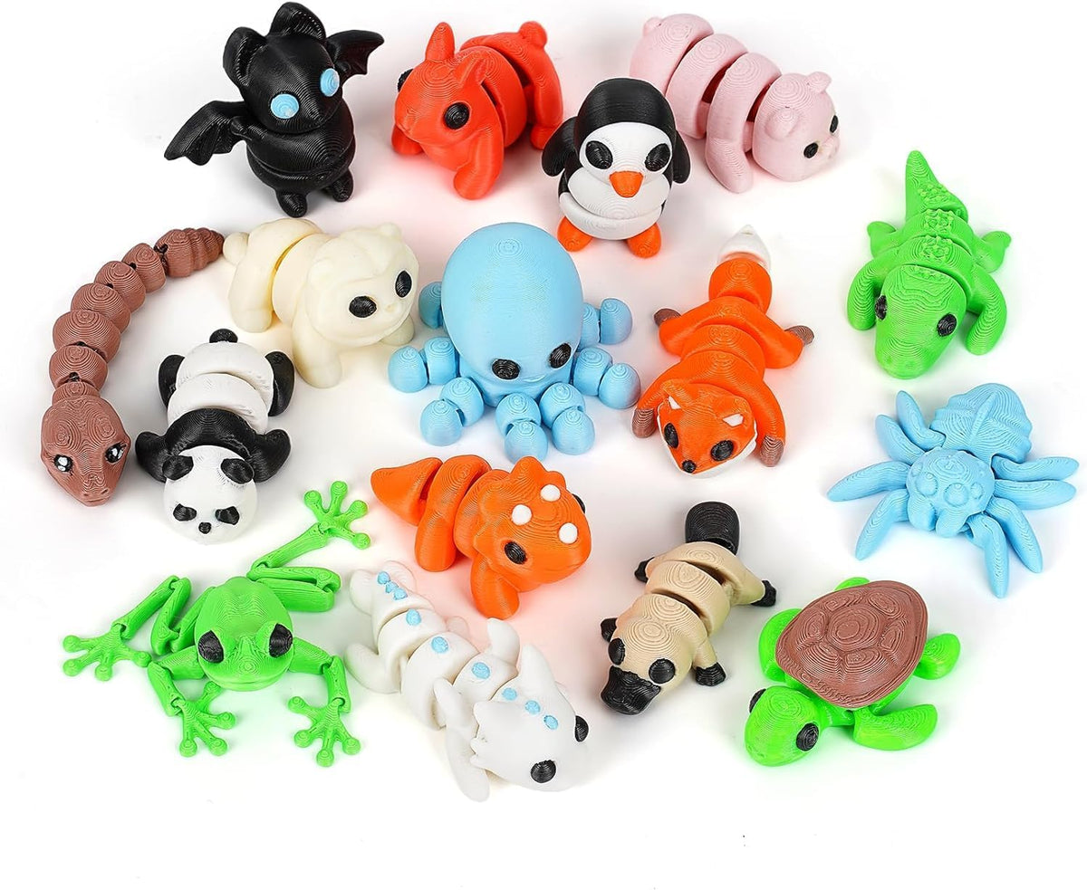 SHUWND16 PCS Mini Animals Set,3D Printed Little Animals Articulated Flexible Fidget Toy,Tiny
