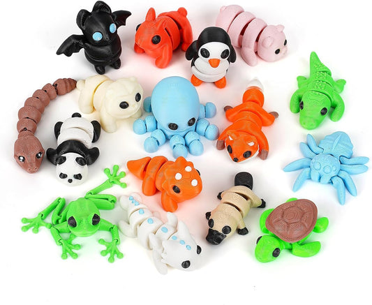SHUWND16 PCS Mini Animals Set,3D Printed Little Animals Articulated Flexible Fidget Toy,Tiny
