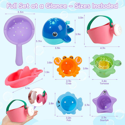Mold Free Bath Toys, 11PCS | Safe Easy Clean & Fun Floating Boats & Spoon & Watering Can and Whale