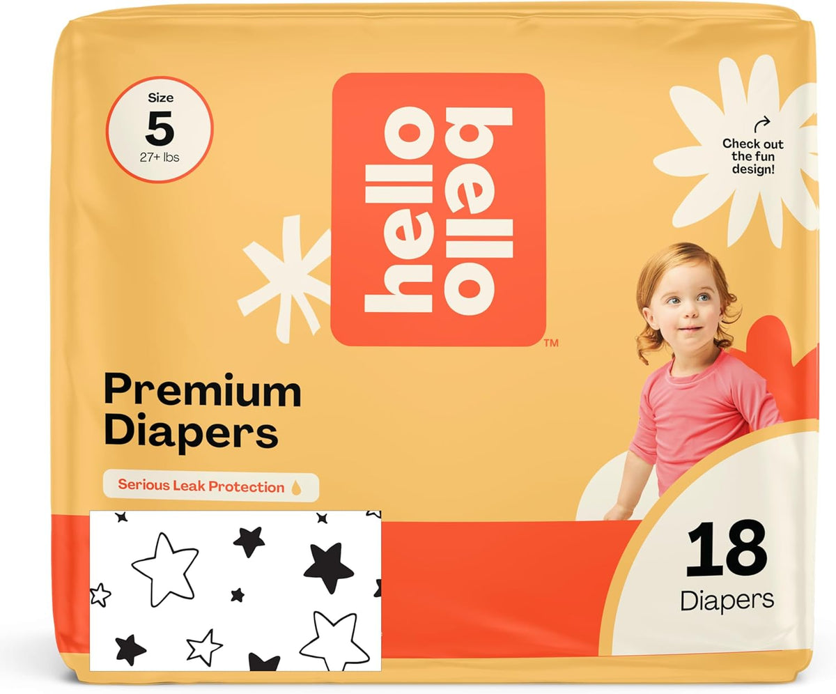 Hello Bello Diapers, Size 5 (27 lbs) Superstars, 18 Count of Premium Disposable Baby Diapers