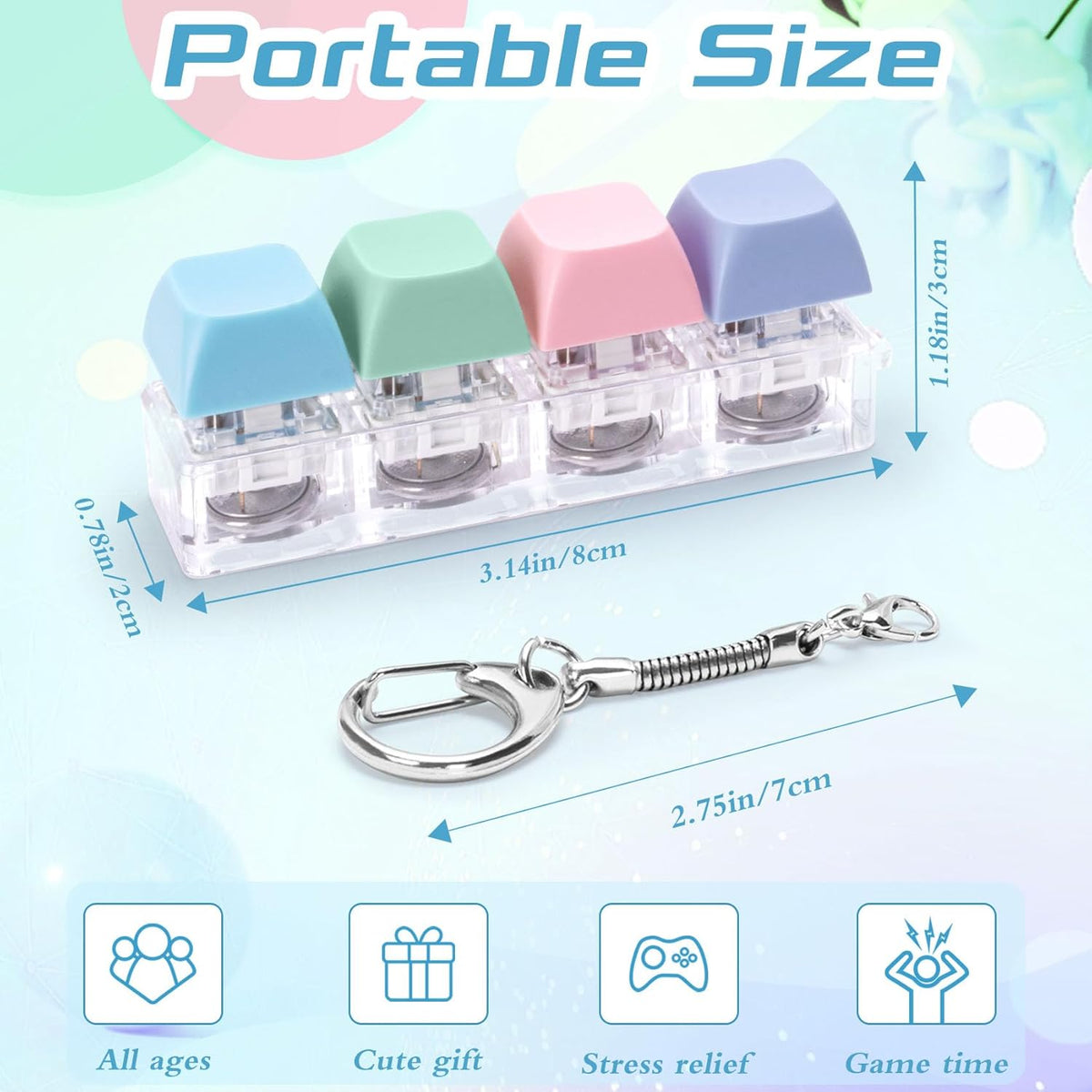 Keyboard Fidget Toys Adults Fidget Keyboard Clicker with LED Light Keychain Sensory Toys for
