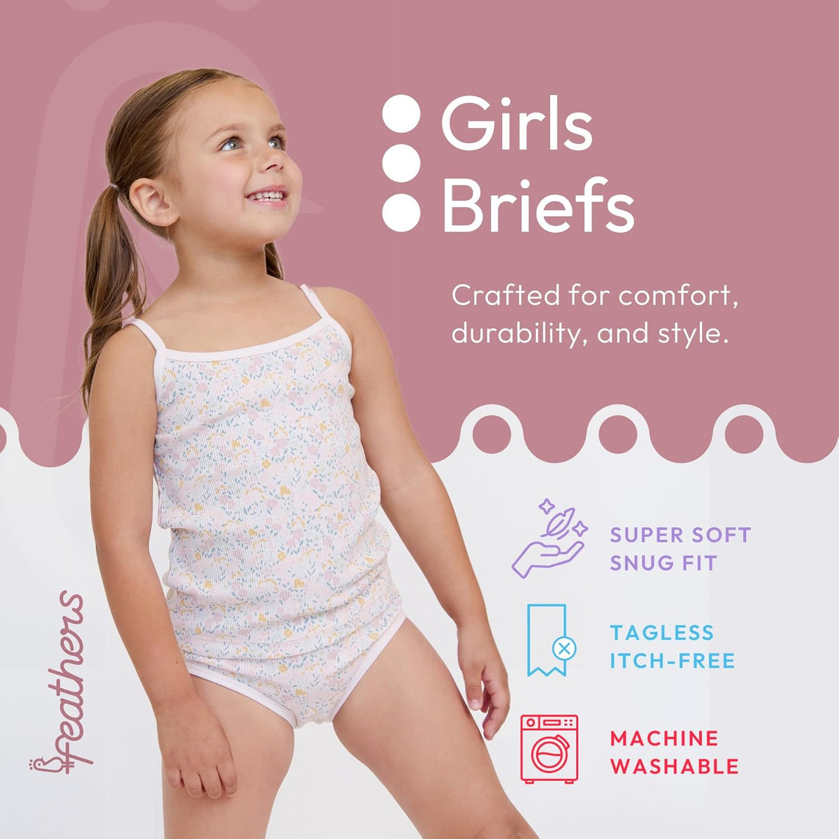 Feathers Floral Print Snug Tagless Cotton Underwear – Girls Underwear Briefs Super Soft Panties (3