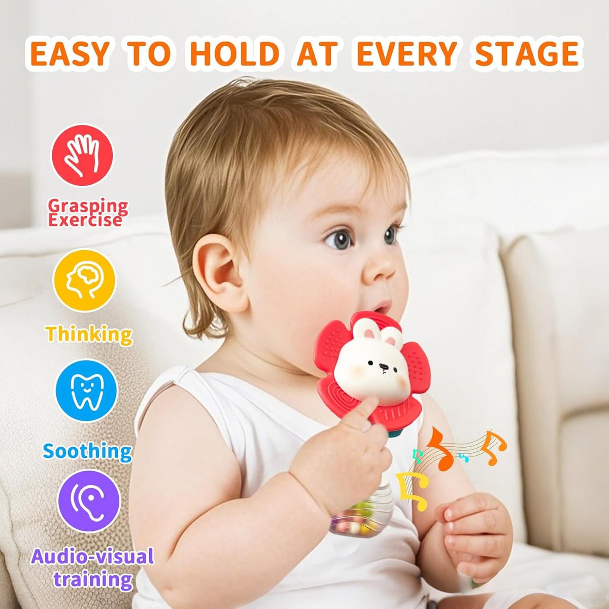 weirtoya 2 PCS Baby Rattles Teething Toys 3-6 Month, Baby Toys for 0-6 Months Infant Toy Sensory