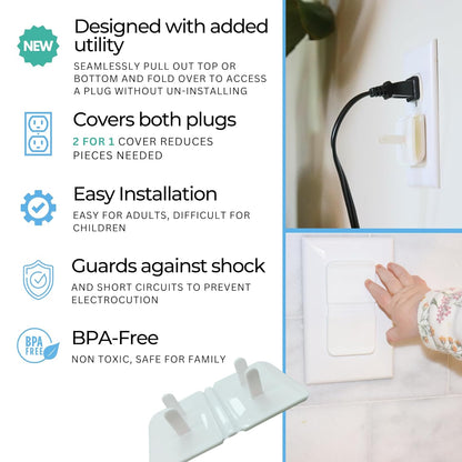 White Double Outlet Covers Baby Proofing (10 Pack, 20 Sockets) | Baby Proof Plug Covers for