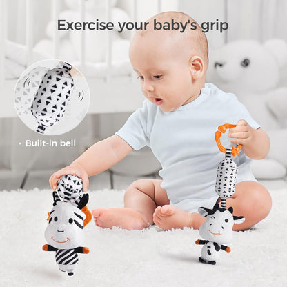 TUMAMA Black and White Baby Toys, High Contrast Tummy Time, Newborn Soft Books Mirror Rattles