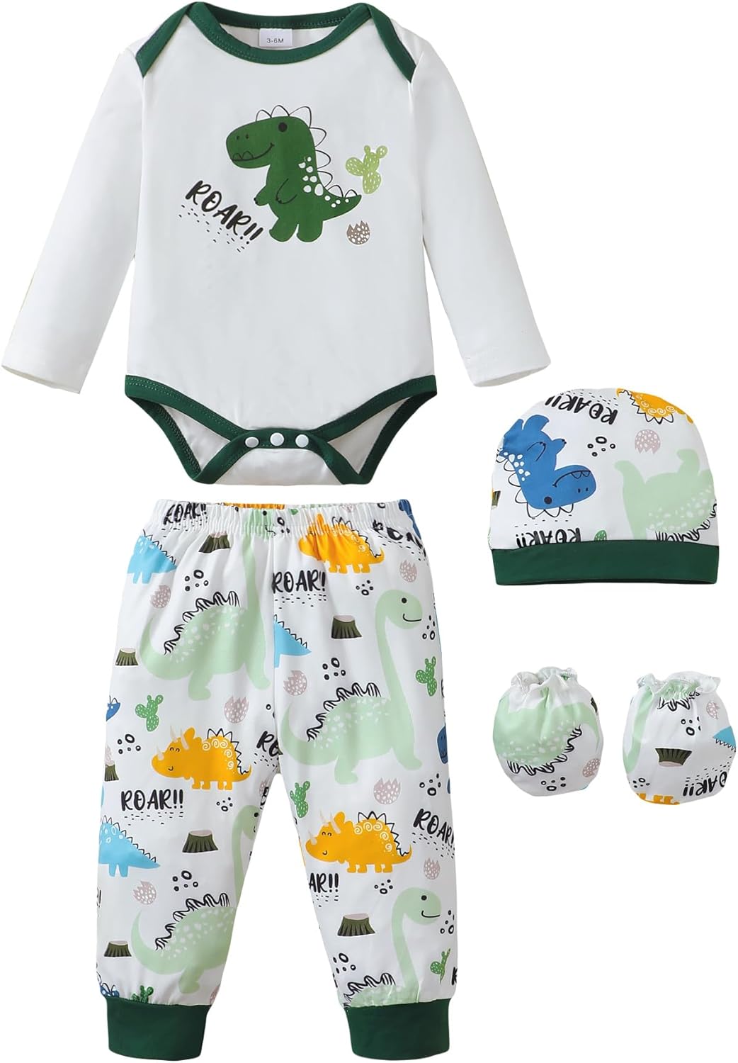 NZRVAWS Newborn Baby Boy Girl Clothes Unisex Infant Romper Pants Set Hat 4-Pack Outfits 0-12 Months