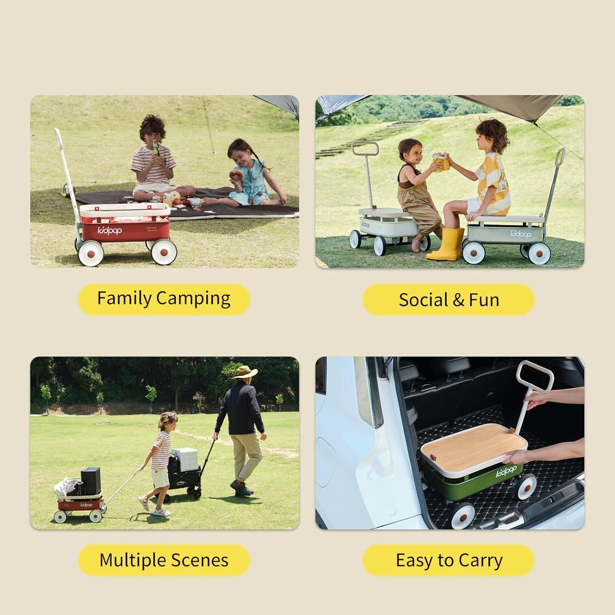 PULA-Wild 3-in-1 Kids' Pull-Along Wagon Toddlers Push Walker for 2.5-8, Removable Wooden Cover and