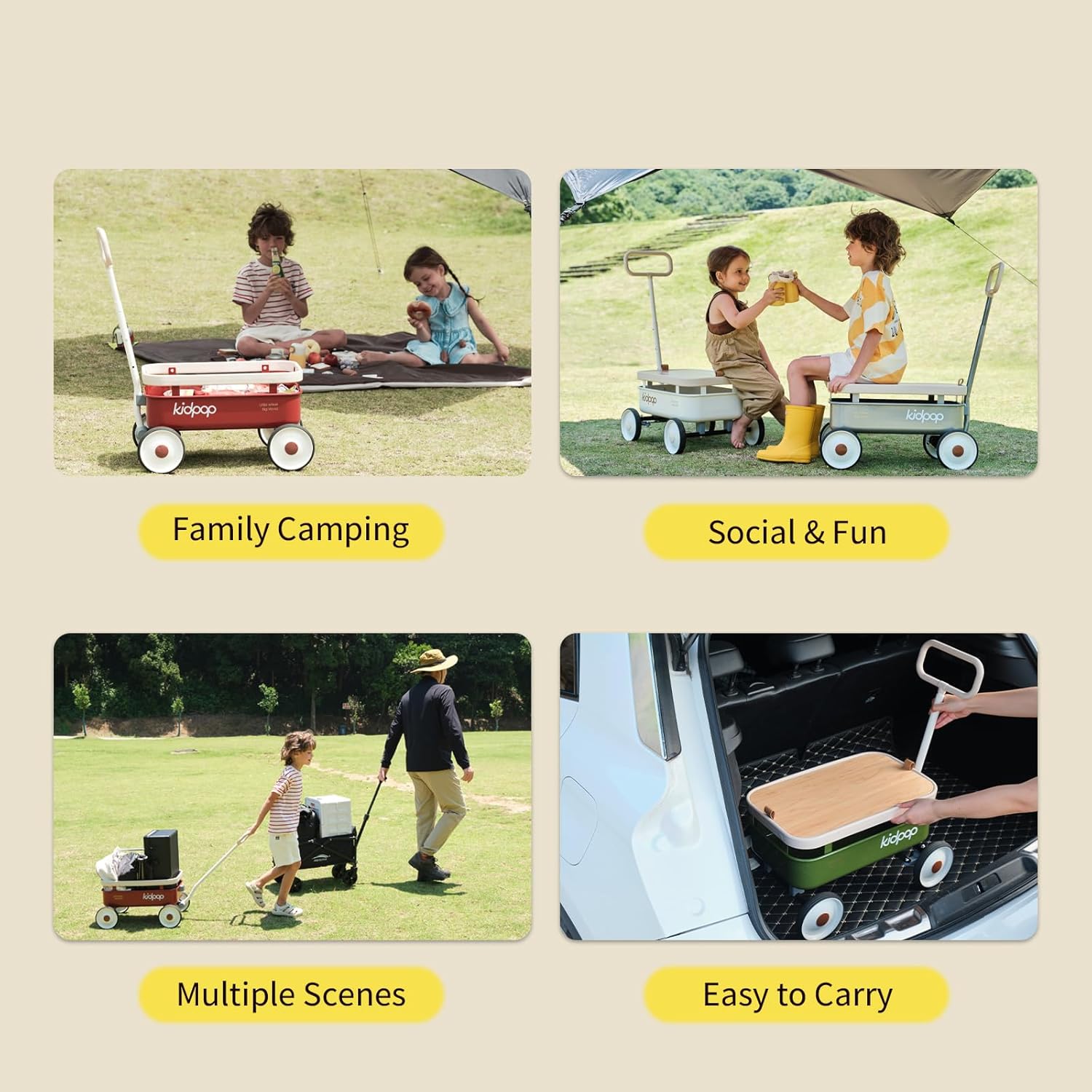 PULA-Wild 3-in-1 Kids' Pull-Along Wagon Toddlers Push Walker for 2.5-8, Removable Wooden Cover and