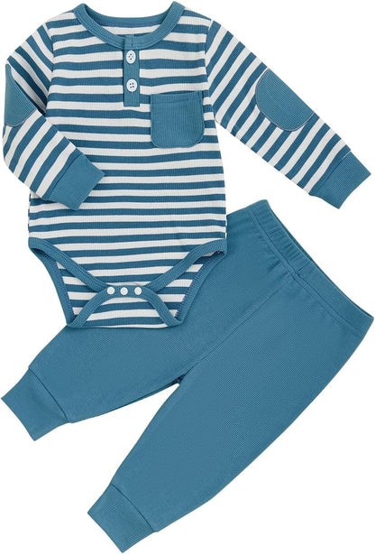 fhutpw Baby Boy Clothes 3 6 12 18 Months Ribbed Knitted Long Sleeve Romper and Pants Sets Newborn