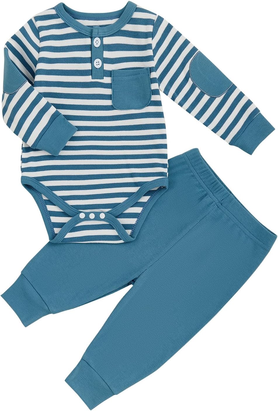 fhutpw Baby Boy Clothes 3 6 12 18 Months Ribbed Knitted Long Sleeve Romper and Pants Sets Newborn