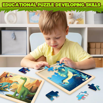 4 Packs Puzzles for Kids Ages 4-6, Wooden Dinosaur Puzzles for Toddlers Ages 2-4, Preschool