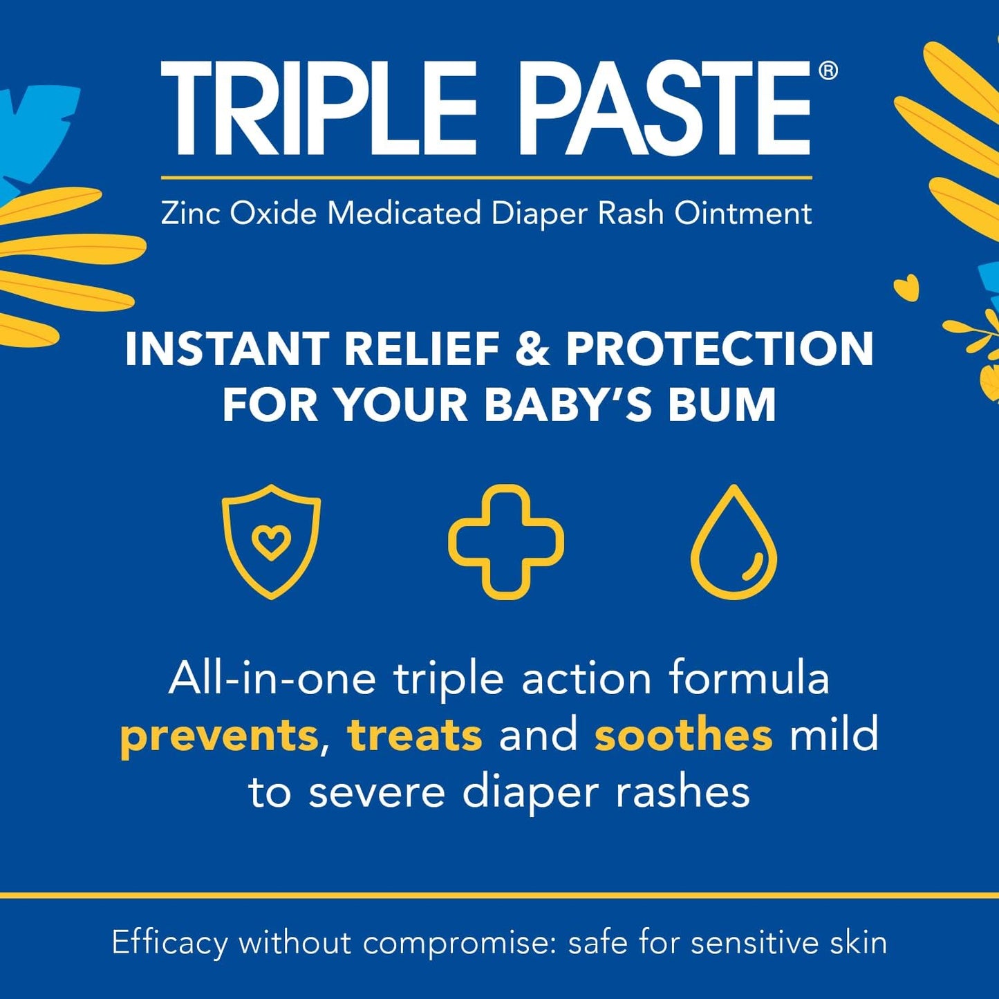 Triple Paste Diaper Rash Cream for Baby - 3 oz Tube - Zinc Oxide Ointment Treats, Soothes and