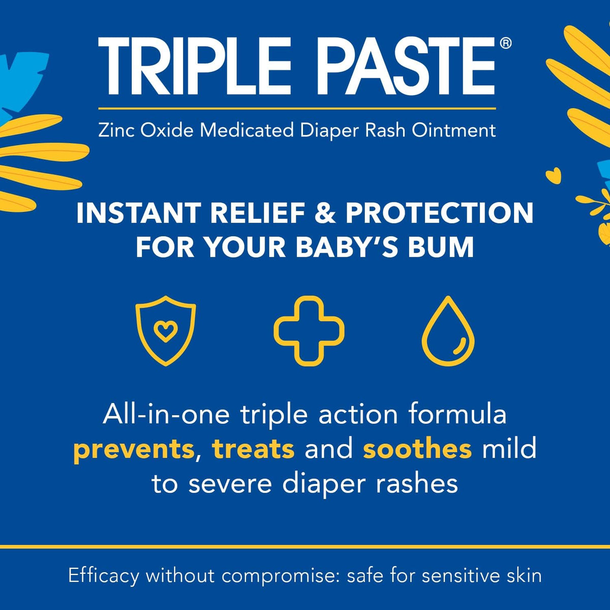 Triple Paste Diaper Rash Cream for Baby - 2 oz Tube - Zinc Oxide Ointment Treats, Soothes and
