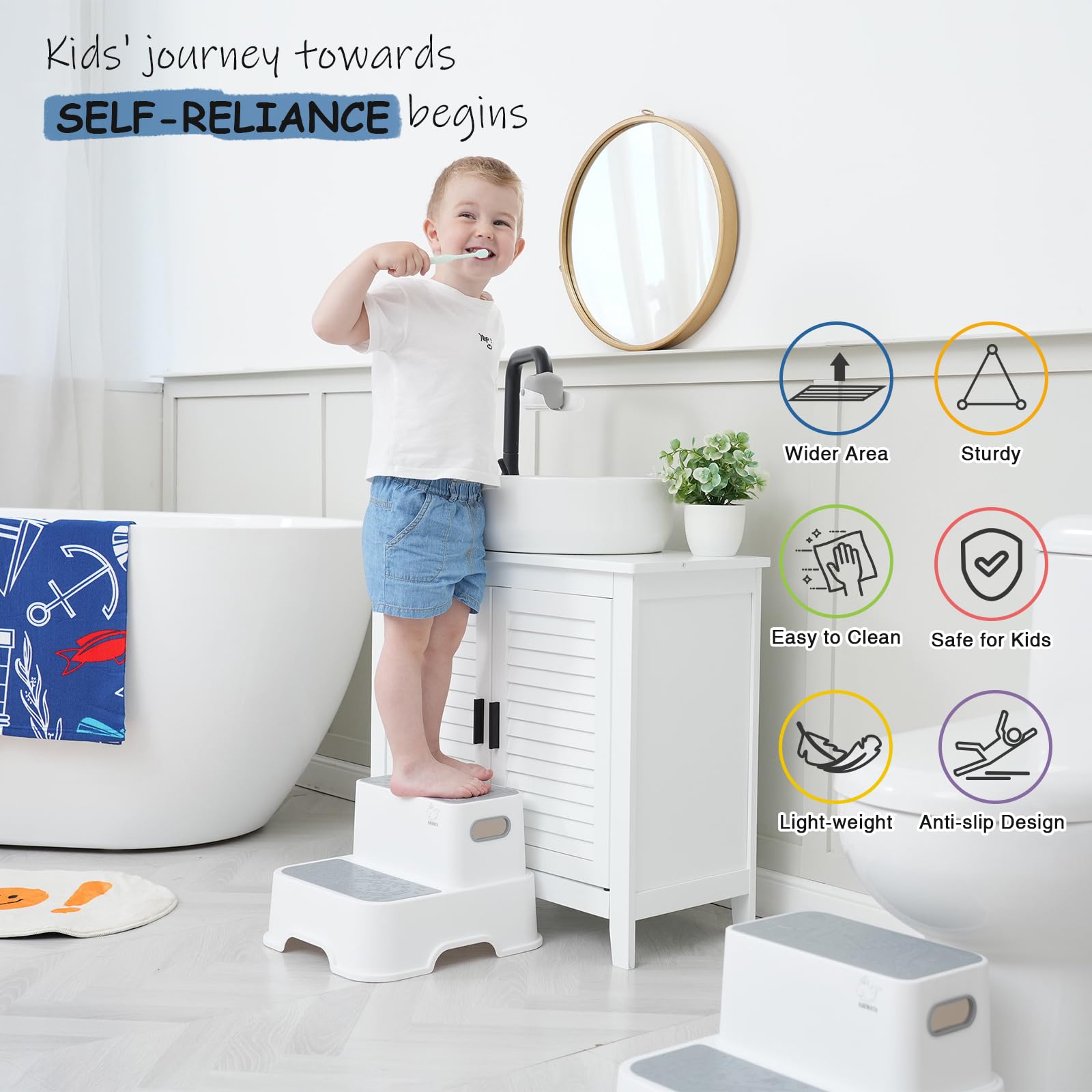 Harwaya Toddler Step Stool for Bathroom Sink 2 Pack, Kids Step Stools for Toilet Potty Training