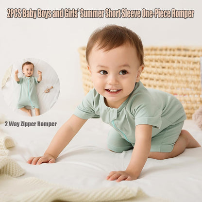 Feidoog Baby Boys 2Pack Rompers Summer Short Sleeve 2 Way Zipper One-Piece Romper Jumpsuit Sleep