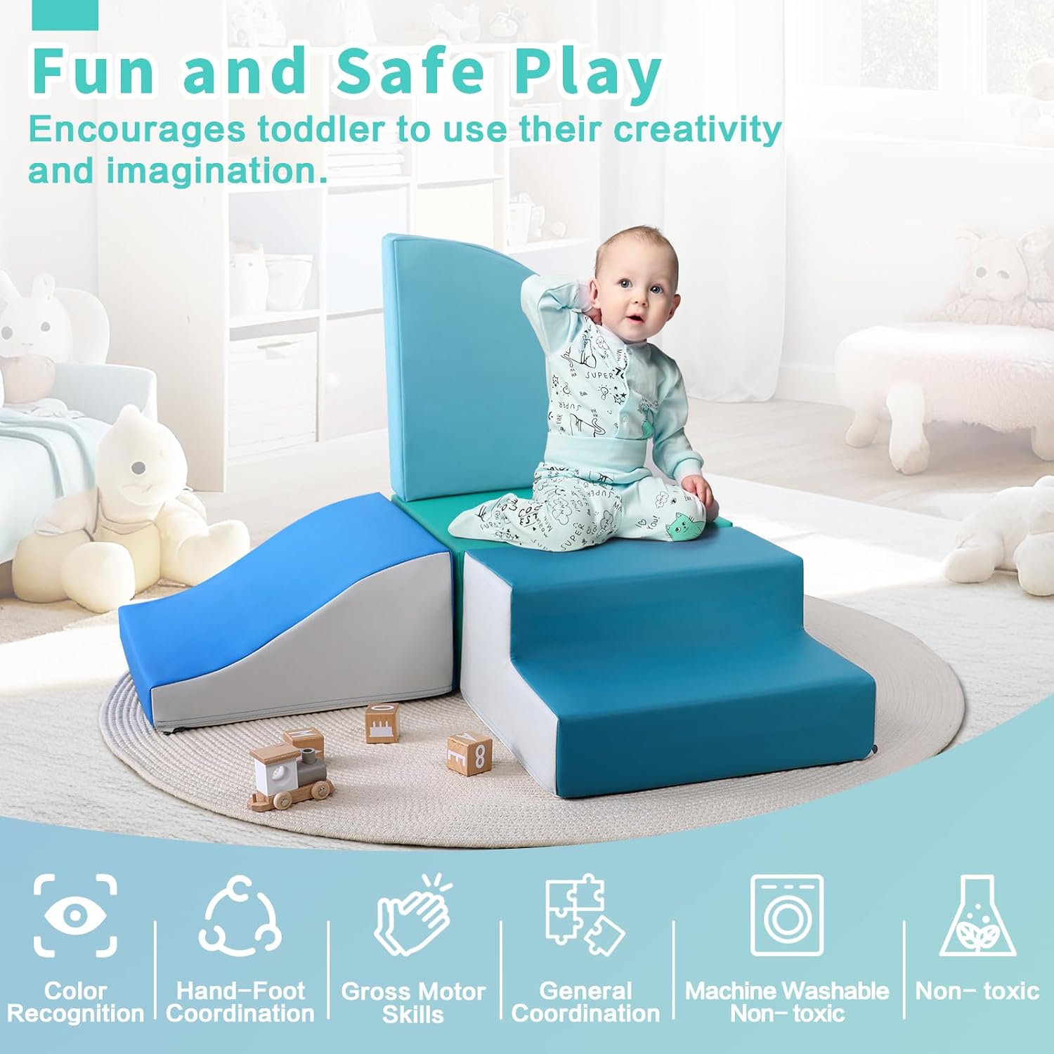 4-Pieces Climbing Toys for Toddlers: PU Leather - Soft Play Climbing for Toddlers - Foam Climbing