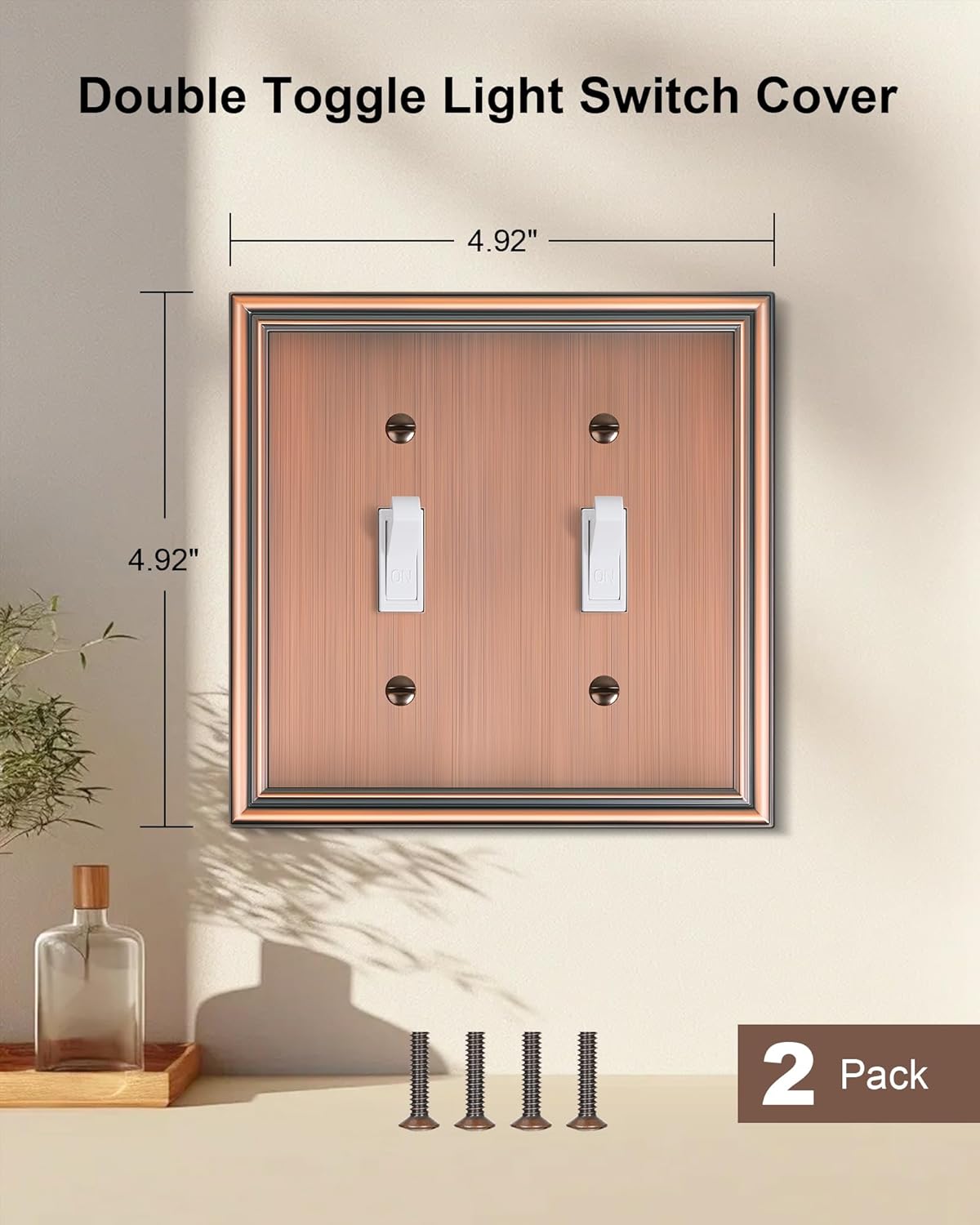 2-Pack Double Toggle Light Switch Cover Plate, Durable Solid Zinc Alloy Decorative Dual Switch