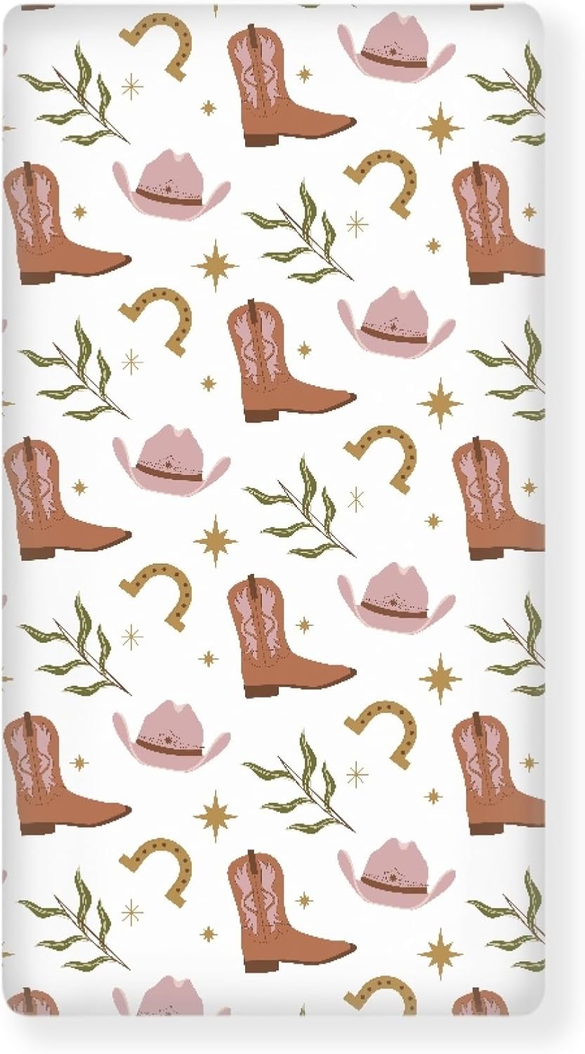 Western Pattern Design Fitted Crib Sheet Cowboy Style Baby Crib Sheet Fit Standard Crib and Toddler