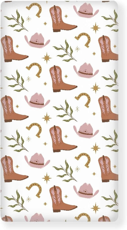 Western Pattern Design Fitted Crib Sheet Cowboy Style Baby Crib Sheet Fit Standard Crib and Toddler