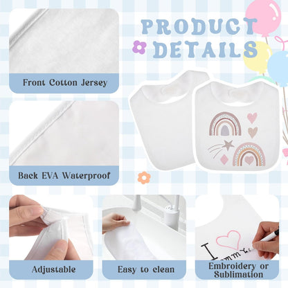 Toulite 100 Pcs White Bibs for Baby Washable Reusable Waterproof Cotton Feeder Bibs with Double