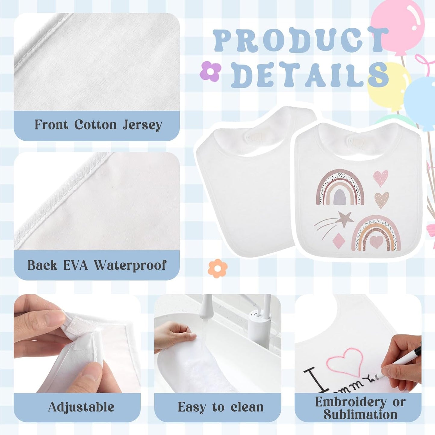 Toulite 20 Pcs White Bibs for Baby Washable Reusable Waterproof Cotton Feeder Bibs with Double