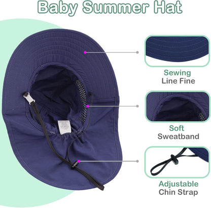 XIAOHAWANG Girls Sun Hat Baby Beach Hats Boys UPF 50+ Kids Summer Protection Cap Toddler Breathable