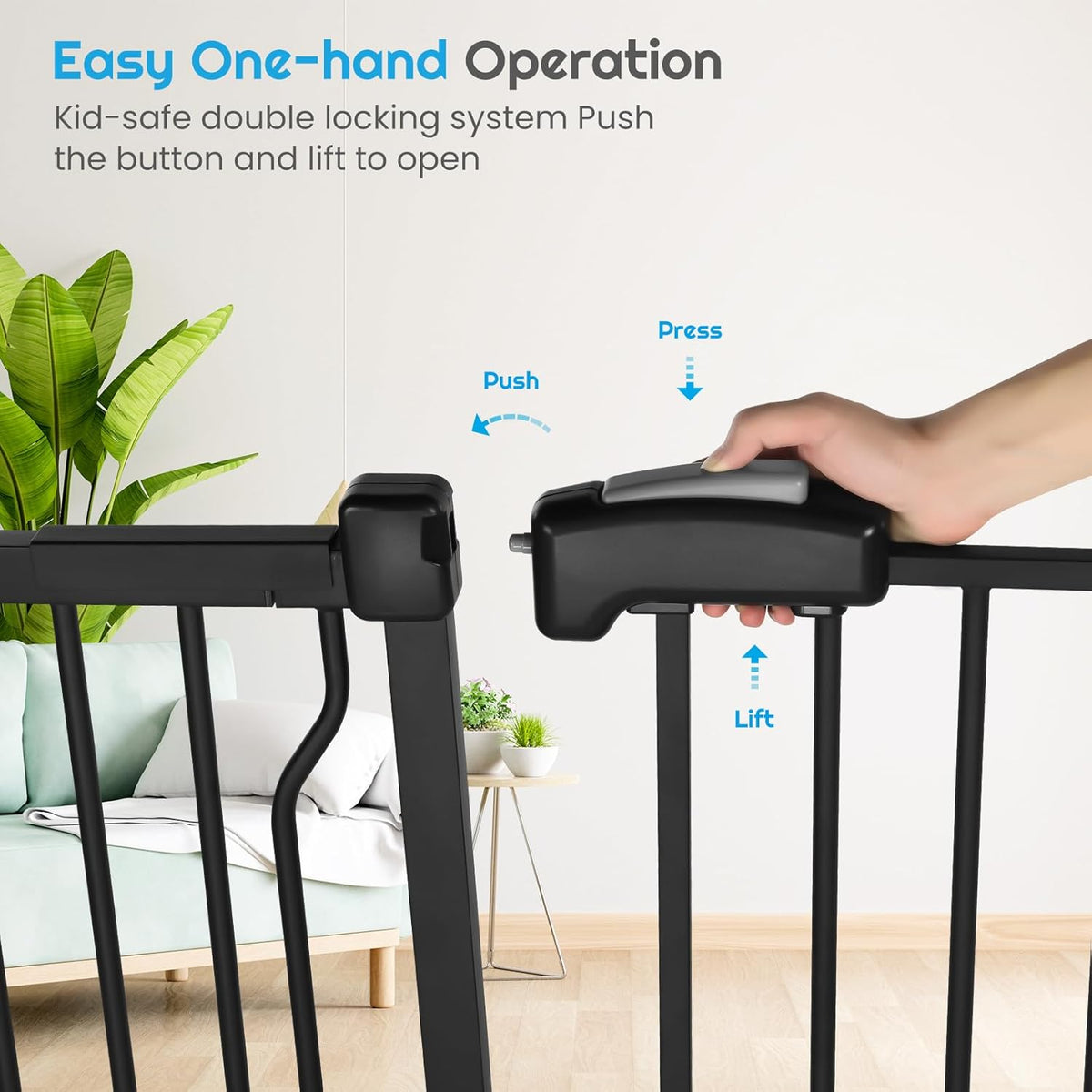 Extra Wide Baby Gate for Stairs Doorways with Door, 30" Tall 57.1-66.5" Wide Easy Install Dog Gate
