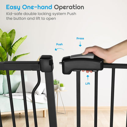 Extra Wide Baby Gate for Stairs Doorways with Door, 30" Tall 57.1-66.5" Wide Easy Install Dog Gate
