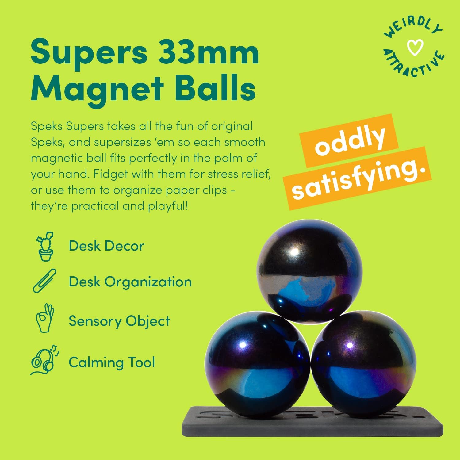 Speks Supers, 33mm Magnets Balls Fidget Toys for Adults, Set of 6, Great Office Desk Decorations