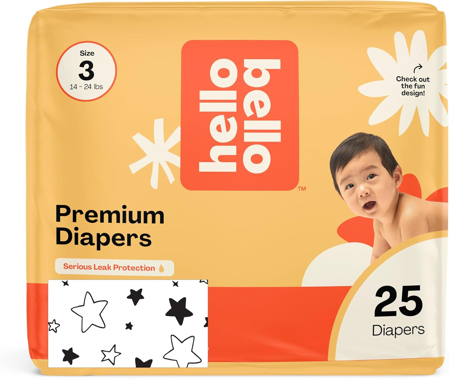 Hello Bello Diapers, Size 3 (14-24 lbs) Superstars, 25 Count of Premium Disposable Baby Diapers