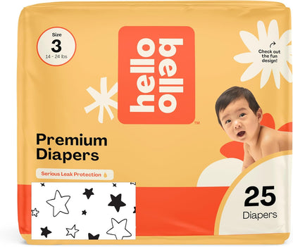 Hello Bello Diapers, Size 3 (14-24 lbs) Superstars, 25 Count of Premium Disposable Baby Diapers