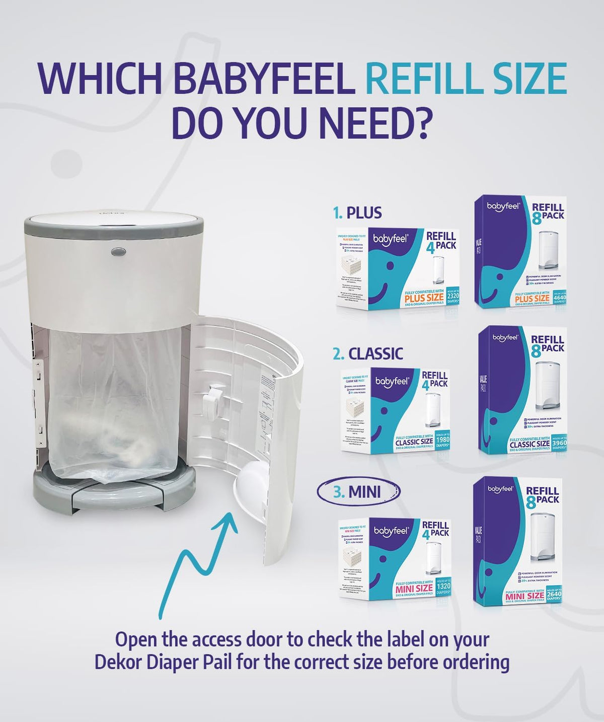 Babyfeel Refills Compatible with DEKOR MINI Diaper Pails | 8 Pack | Exclusive 20% Extra Thickness |