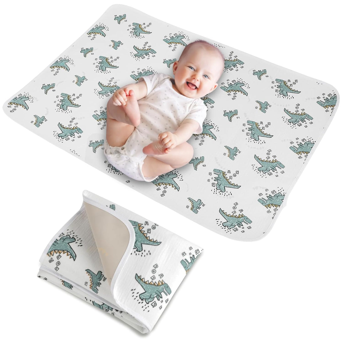Baby Diaper Changing Pad, 19.7"x25.6" Waterproof Changing Pad Liners with 100% Muslin Cotton Front