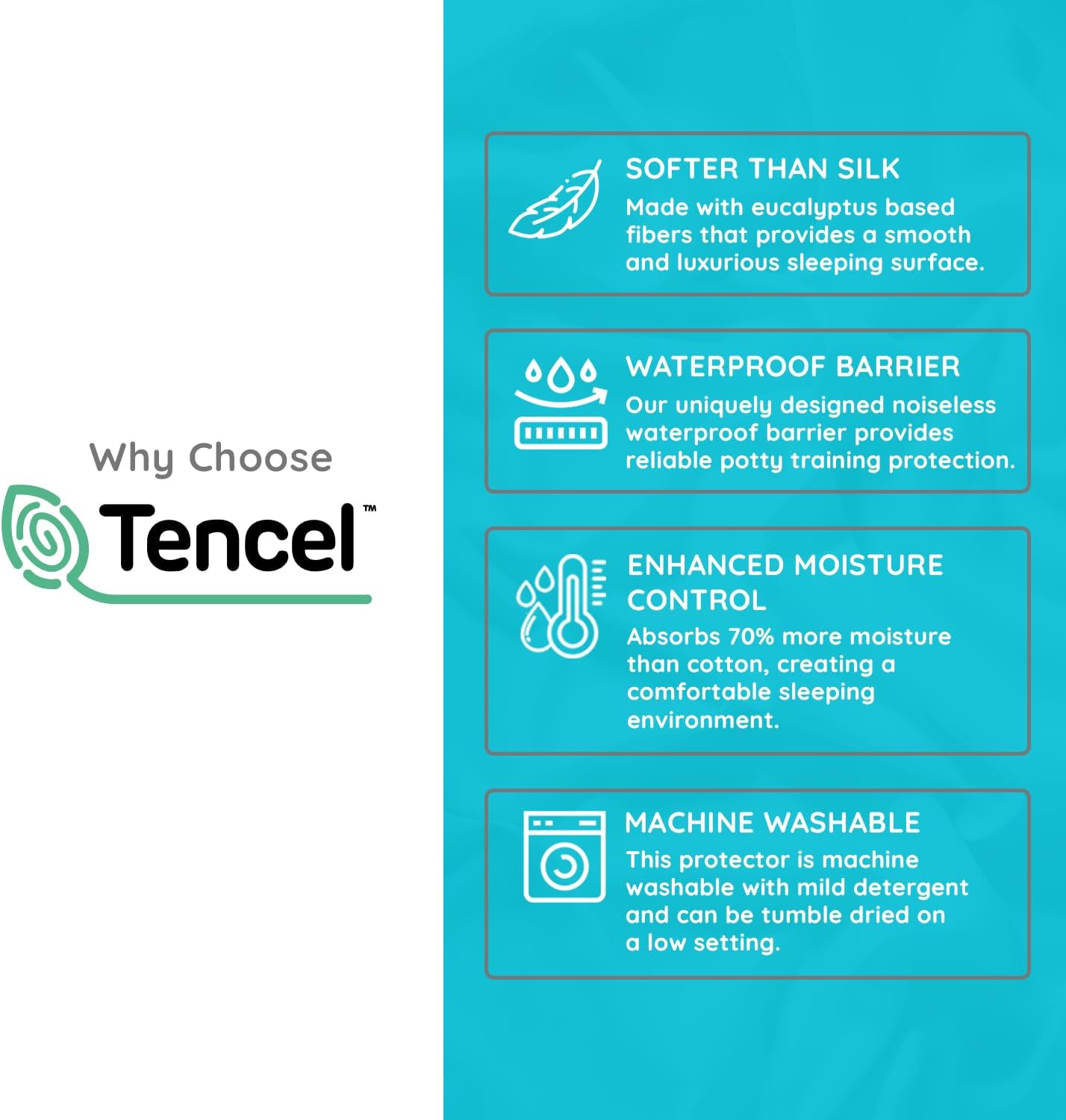 PUREgrace Tencel Mattress Protector (Twin) – Waterproof, Noiseless Cover for Potty Training