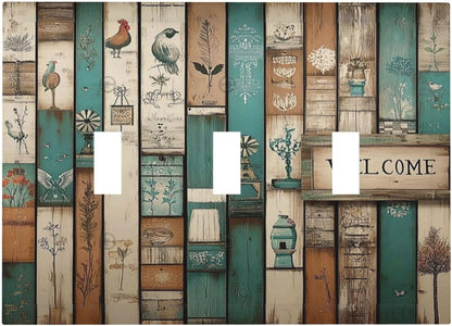 Decorative Switch Plates Vintage Wood Brown Turquoise Splicing 3 Gang Wall Plate Triple Toggle