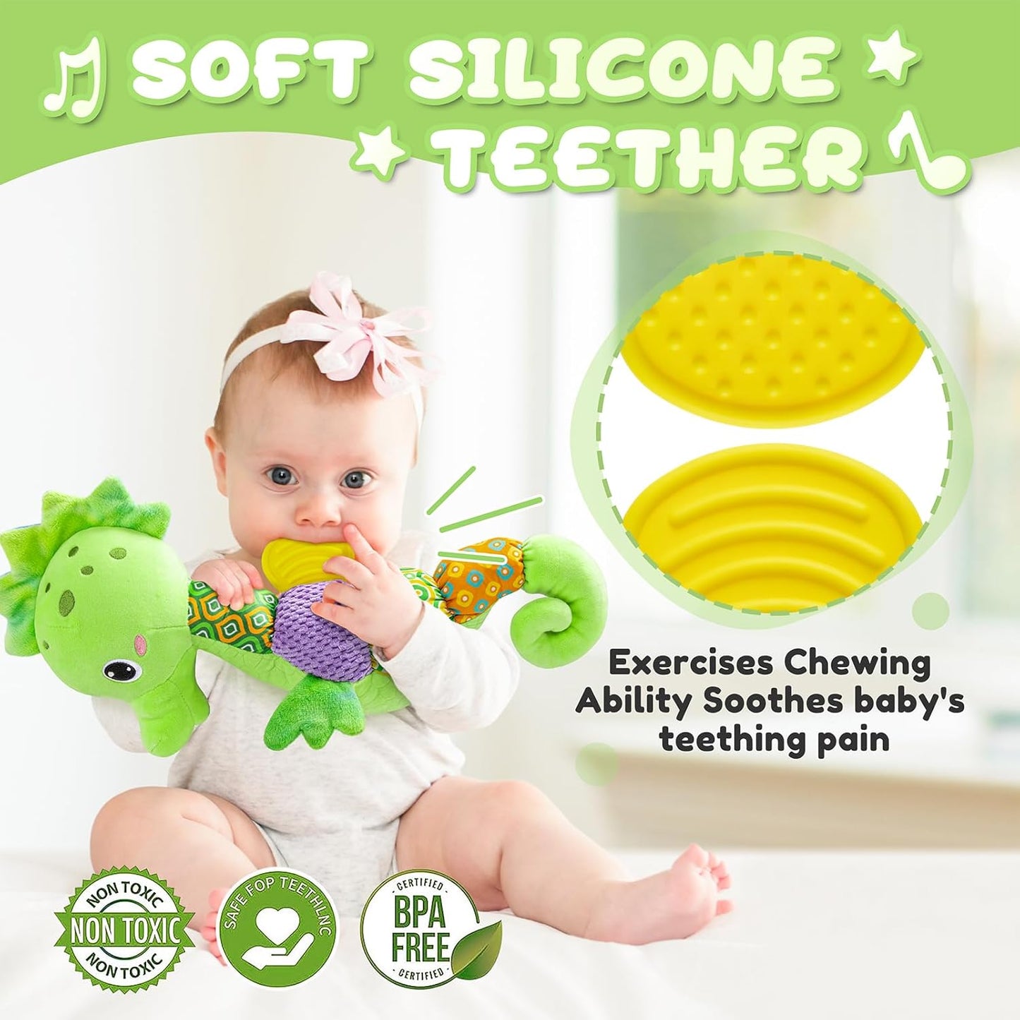 Baby Toys 0 to 12 Months, Musical Stuffed Animal Activity Soft Toys with Multi-Sensory Crinkle