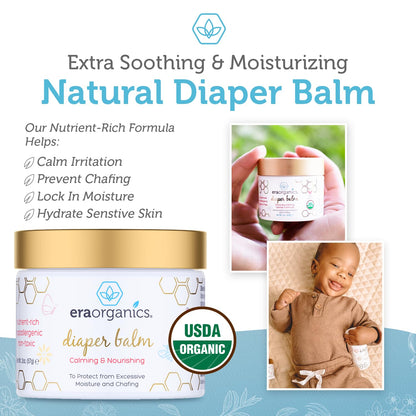 Era Organics Baby Diaper Balm - USDA Organic Ointment Cream Extra Soothing and Nourishing for Dry