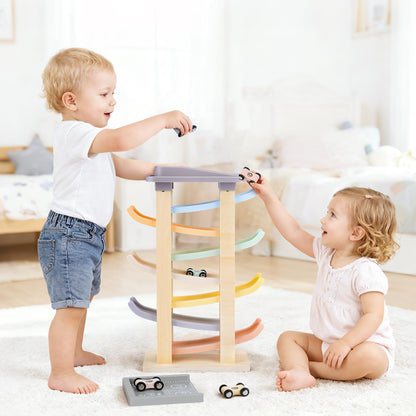 Joyreal Montessori Toddler Toys for 1 2 3 Year Old Wooden Car Ramp Toys