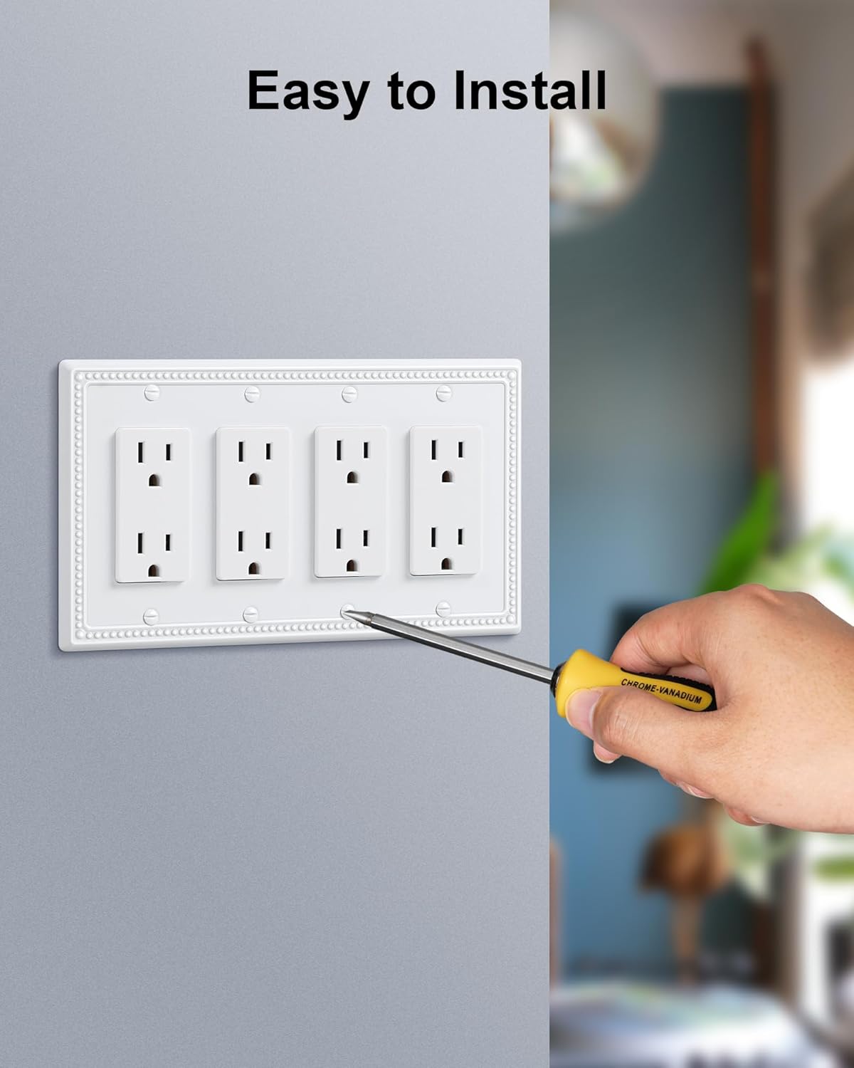 2-Pack Quad Decorator Outlet Cover Plate, Pure White Pearls Decorative Switch Plates and Outlet