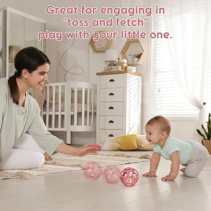 MCGMITT Baby Rattle Teether Toy, Easy Grasp Silicone Sensory Balls, Food Grade Stretchy Infant Toy