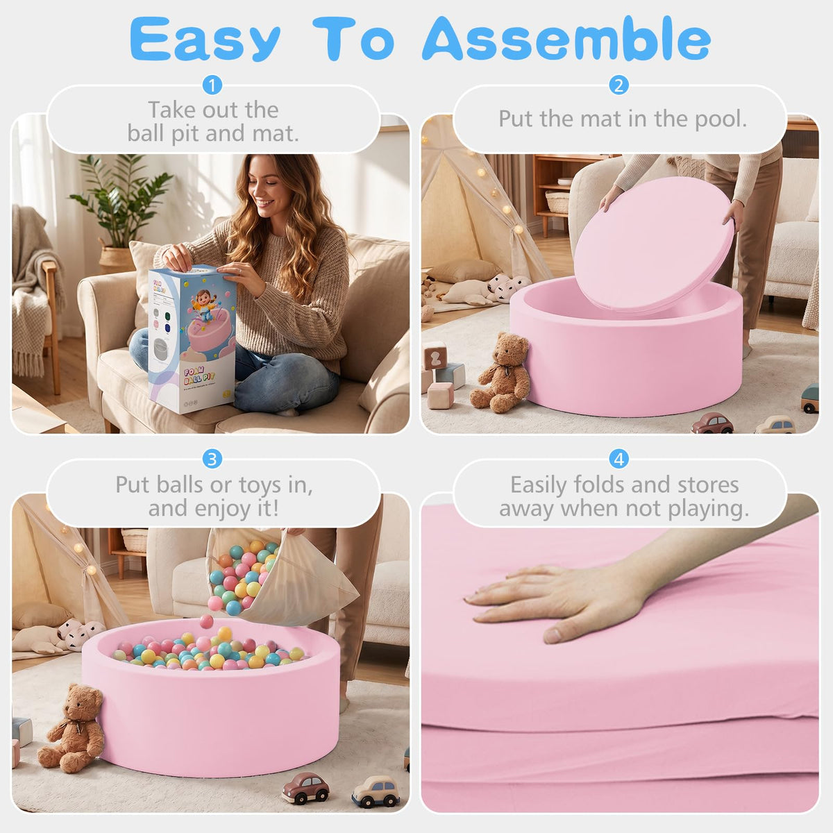 SHJADE Foam Ball Pit, 35.4"x 11.8" Ball Pits for Toddlers-Pink