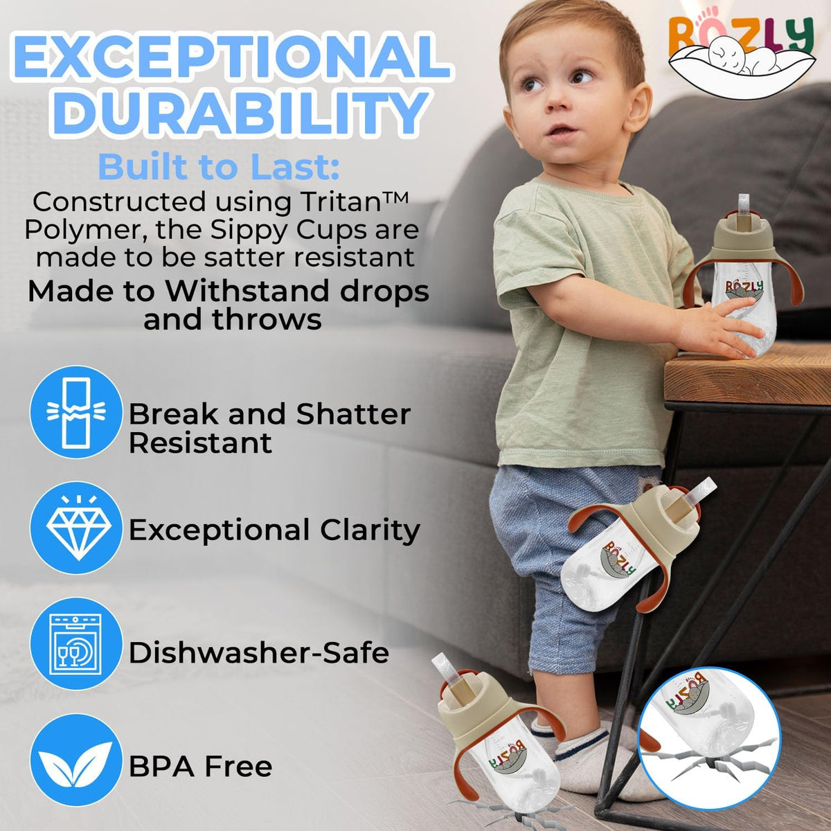 Spill-proof sippy cup for toddlers with straw - Easy grip straw sippy cup for toddlers - BPA-Free