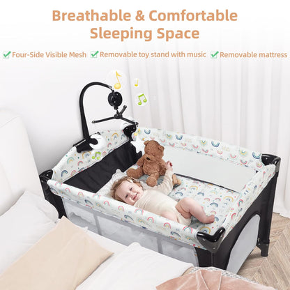 Kinder King 4 in 1 Portable Nursery Center, Foldable Baby Bedside Crib w/Bassinet, Infant Pack n